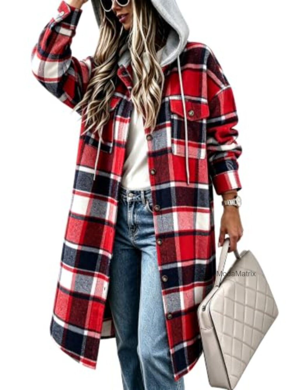 Plaid Flannel Hooded Shacket Button Front Oversized Jacket